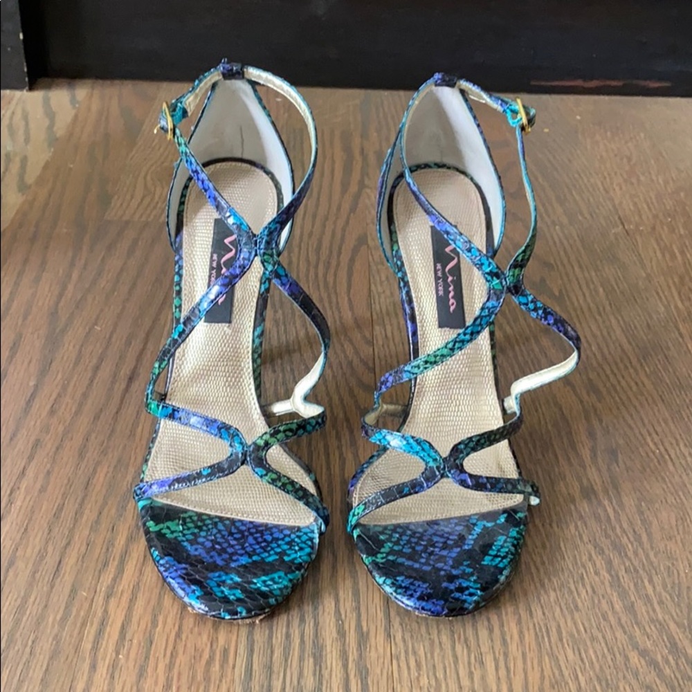 Nina strappy snakeskin heels